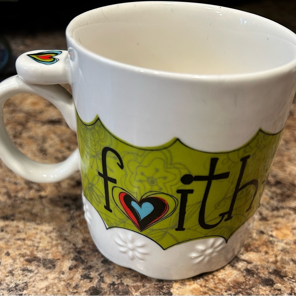 White Mug with Green and Heart/Owl Design